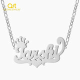 Personalized Double Name Nameplate Necklace With Crown Plated Name Necklace