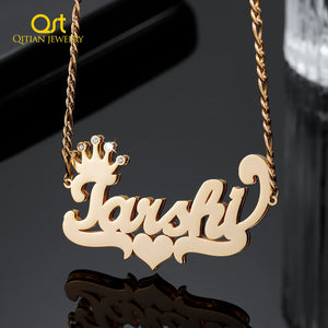 Personalized Double Name Nameplate Necklace With Crown Plated Name Necklace