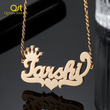 Personalized Double Name Nameplate Necklace With Crown Plated Name Necklace