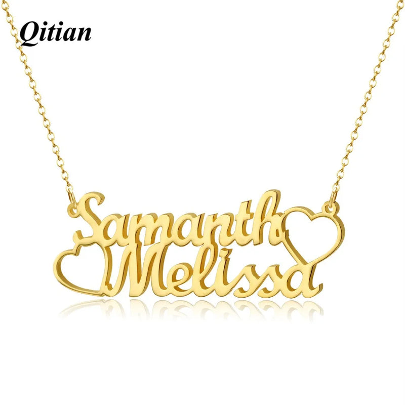 Custom Double Name Necklace 18K Plated Stainless Steel Wedding Gift