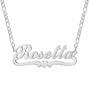 Personalized Double Plate 3D Name Necklace with Heart Two Tone Plated Stainless