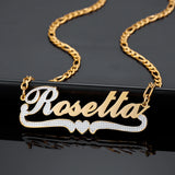 Personalized Double Plate 3D Name Necklace with Heart Two Tone Plated Stainless