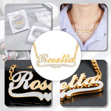 Personalized Double Plate 3D Name Necklace with Heart Two Tone Plated Stainless