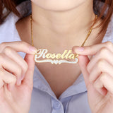 Personalized Double Plate 3D Name Necklace with Heart Two Tone Plated Stainless