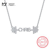 Personalized Dumbbell Name 925 Sterling Silver Charm Pendant