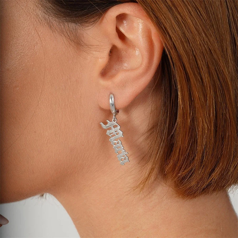 Personalized Old English Font Name Letter Earrings