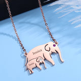 Personalized Elephant Pendant Necklace with Birthstone Name for Mother