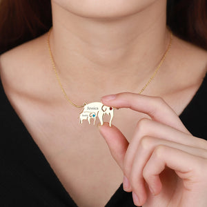 Personalized Elephant Pendant Necklace with Birthstone Name for Mother