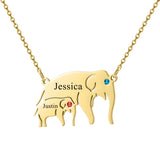 Personalized Elephant Pendant Necklace with Birthstone Name for Mother