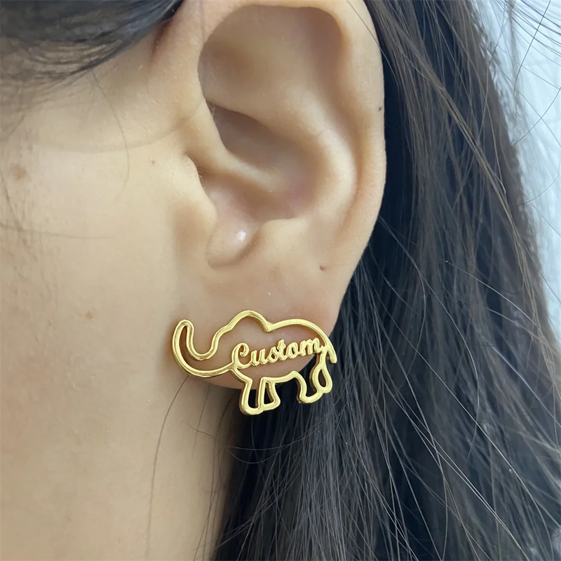 Personalized Elephant Stud Earrings Name Earrings For Women