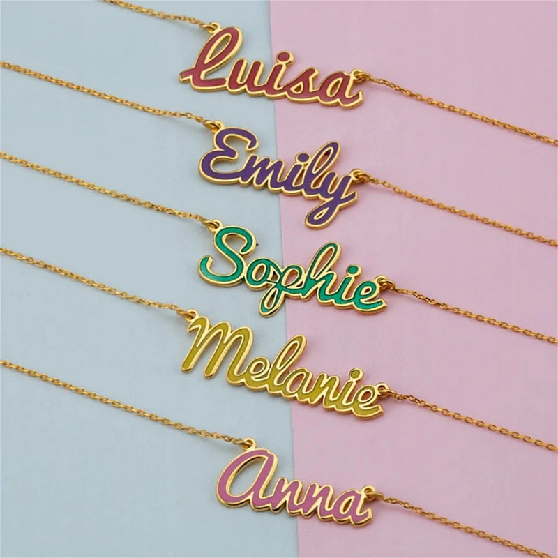 Custom Enamel Name Necklace Colorful Pendant Gift For Her