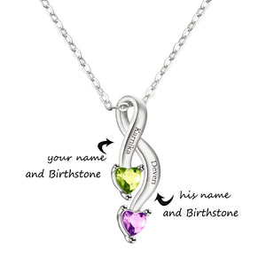Personalized Engravable Name Necklaces with 2 Heart Birthstone Pendants