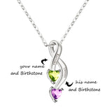 Personalized Engravable Name Necklaces with 2 Heart Birthstone Pendants