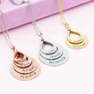 Personalized Engrave Water Drop Pendant Necklace Silver Family for Woman