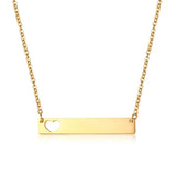 Personalized Engrave Bar Hollow Heart Necklace for Women