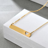 Personalized Engrave Bar Hollow Heart Necklace for Women