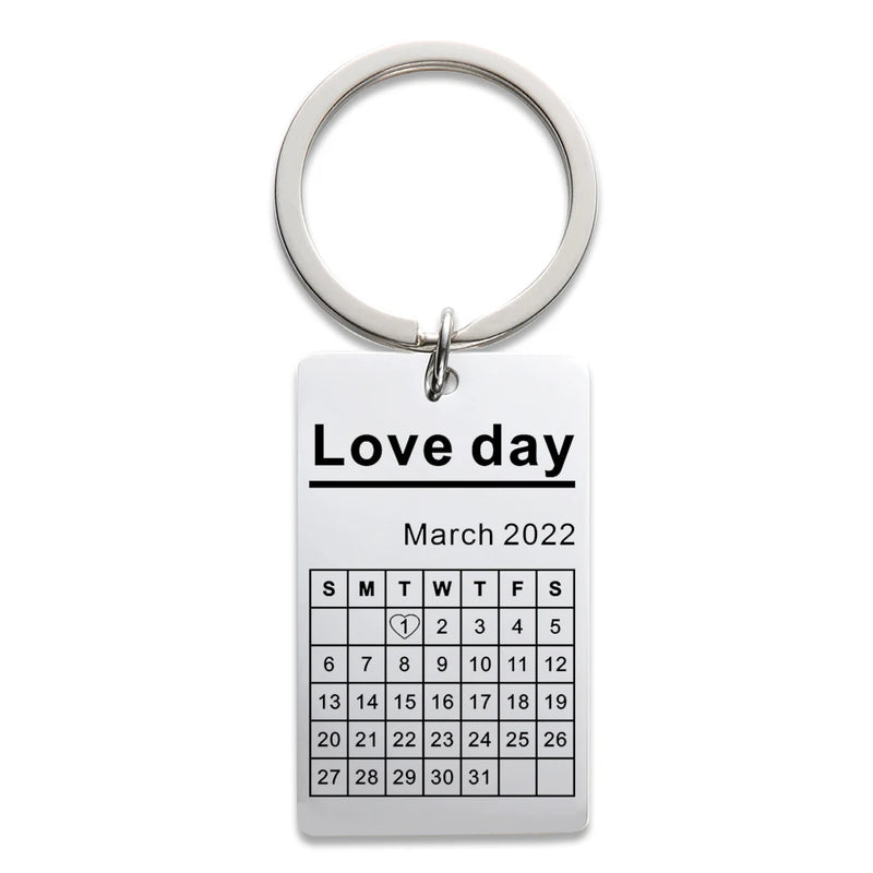 Personalized Engrave Calendar Key Chain, Stainless Steel