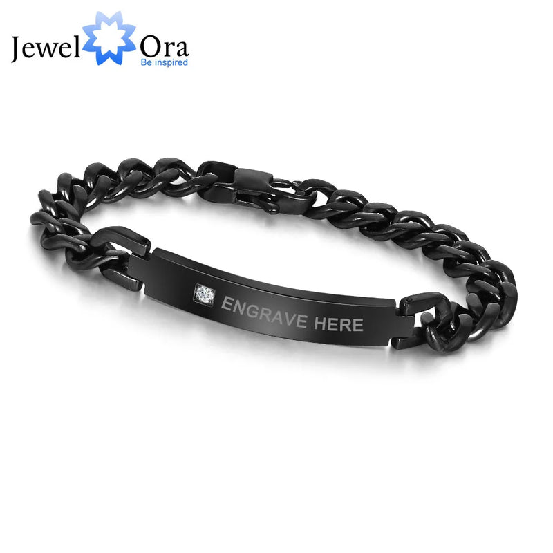 Engrave Men Bracelet Titanium Steel Husband Anniversary Gift