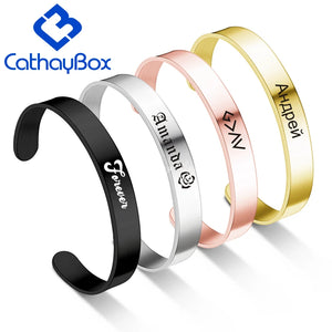 Personalized Engrave Name Bangle Bracelet Men Rose 316L Stainless Steel Jewelry