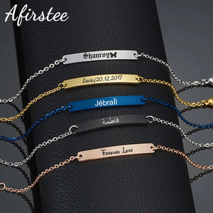 Personalized Engrave Name Bracelet Stainless Steel Letter Nameplate Date Bracele