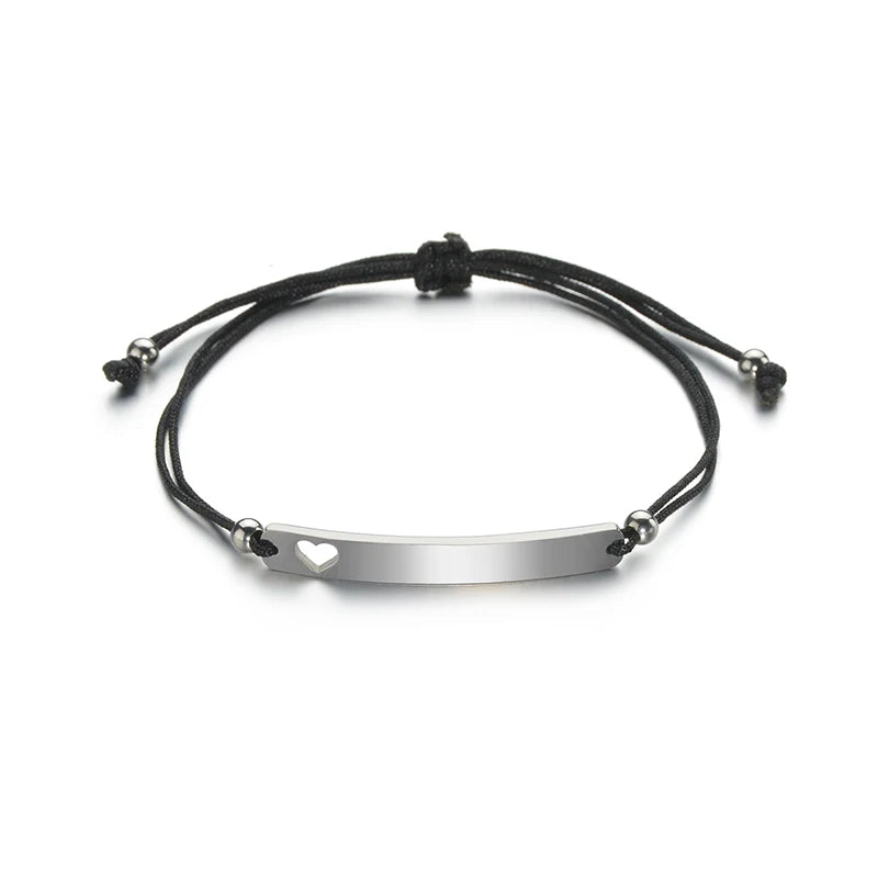 Custom Engraved Name Bracelet Stainless Steel Heart Couple Bangle
