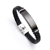 Personalized Engrave Name Leather Bracelet DIY Stainless Steel Men's Casual
