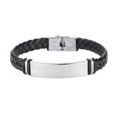 Personalized Engrave Name Leather Bracelet DIY Stainless Steel Men's Casual