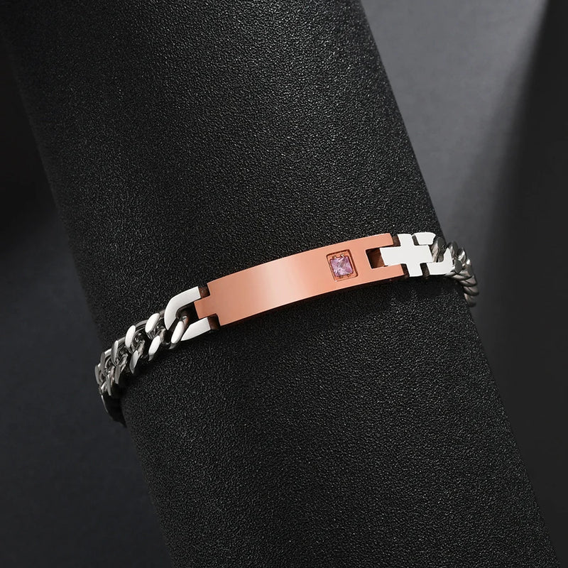 Engraved Names Date Bracelets Stainless Steel Crystal Wedding Jewelry