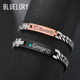 Engraved Names Date Bracelets Stainless Steel Crystal Wedding Jewelry