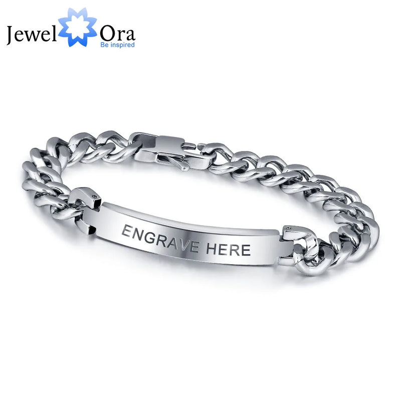 Engraved Silver Men Bracelet Titanium Steel Gift for Him