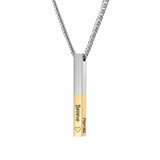 Personalized 4-Sided Vertical Bar Necklace Pendant with Cuban Chain