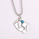 Engraved Baby Feet Pendant Necklace with Birthstones YP2483