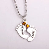 Engraved Baby Feet Pendant Necklace with Birthstones YP2483