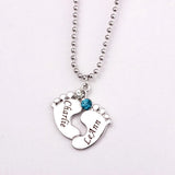 Engraved Baby Feet Pendant Necklace with Birthstones YP2483
