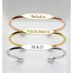 Custom Engraved Stainless Steel Cuff Bracelet - Personalized Name Bangle