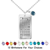 Engraved Date Pendant Necklace with Birthstone Stainless Steel