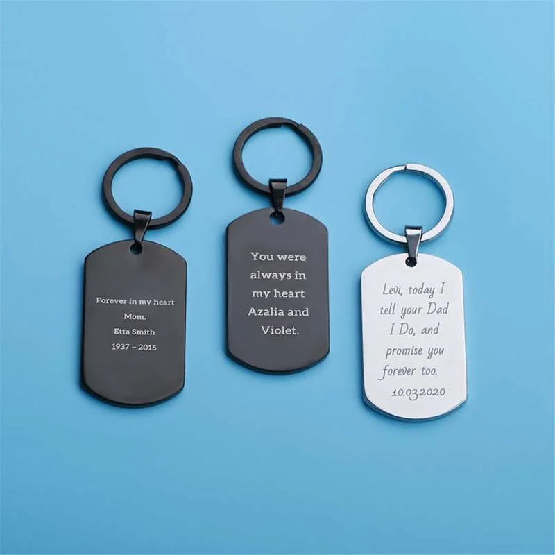 Custom Engraved Dog Tags Keychain Stainless Steel Monogram Key Rings