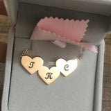 Personalized Engraved Initial Alphabet Letter Three Heart Pendant Necklaces