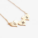 Personalized Engraved Initial Alphabet Letter Three Heart Pendant Necklaces