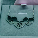 Personalized Engraved Initial Alphabet Letter Three Heart Pendant Necklaces