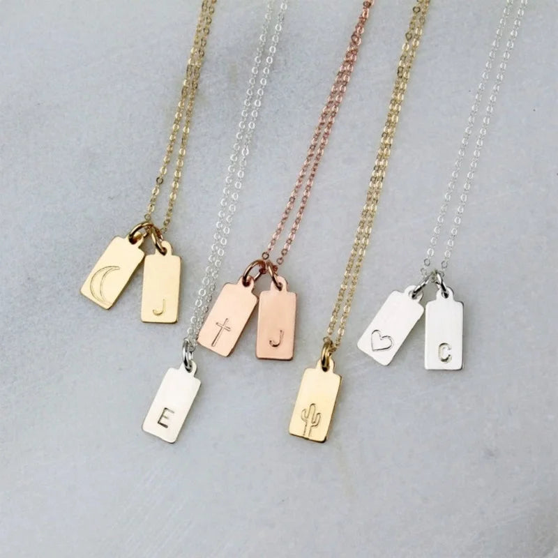 Custom Engraved Logo Nameplate Necklace Stainless Steel Letter Pendant