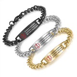 Engraved Medical Alert ID Bracelet Gold Stainless Steel Men