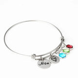 Engraved Mom Heart Birthstone Bracelet with Names Bangle