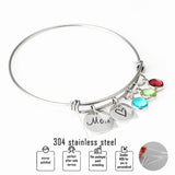 Engraved Mom Heart Birthstone Bracelet with Names Bangle