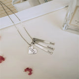 Personalized Engraved Name Bar Necklace Heart Charm Pendant Stainless Steel