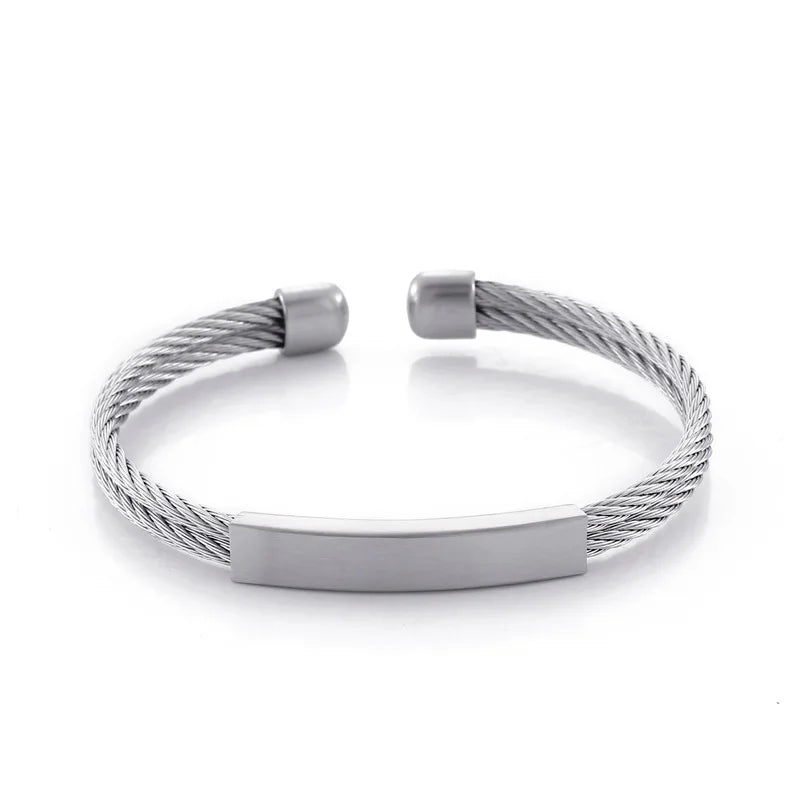 Personalized Engraved Name Bracelet Hand Woven Stainless Steel