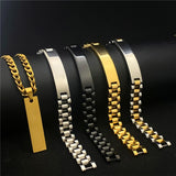 Personalized Engraved Name Bracelet Men Stainless Steel Link Chain ID Bracelet
