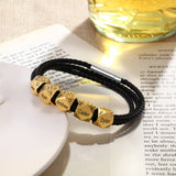 Personalized Engraved Name Bracelet Men Leather Fathers Gift