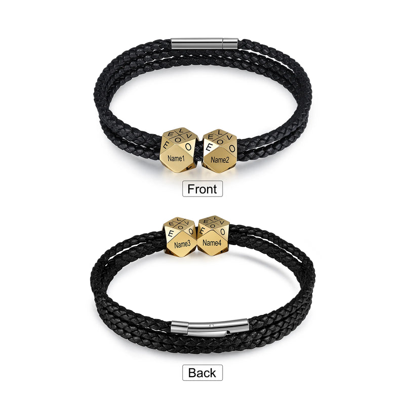 Personalized Engraved Name Bracelet Men Leather Fathers Gift