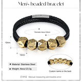 Personalized Engraved Name Bracelet Men Leather Fathers Gift